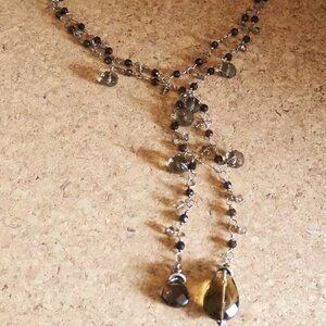 Handmade Lariat Style Necklace in Smoky Blackish Gray